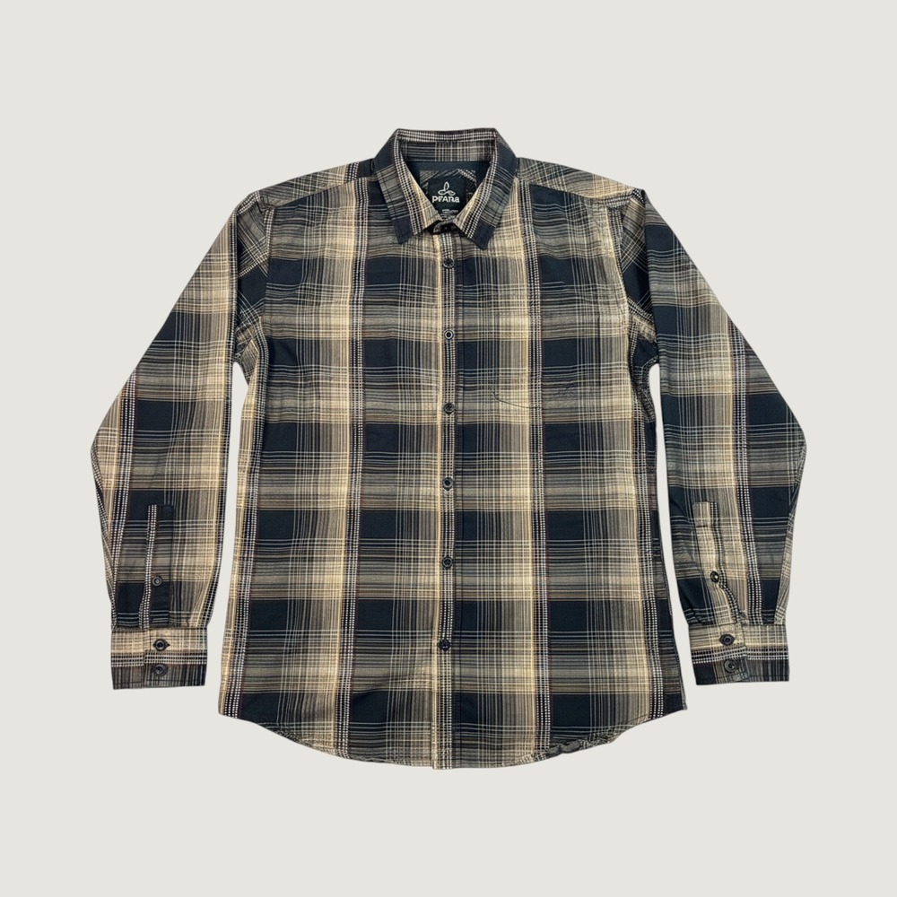 PrAna Plaid Shirt Mens Medium Long Sleeve Organic Cotton Blend Casual